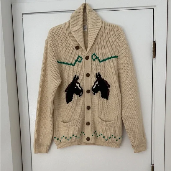 Beautiful Vintage Wool Cardigan Sweater with Horse Detail - Picture 1 of 12